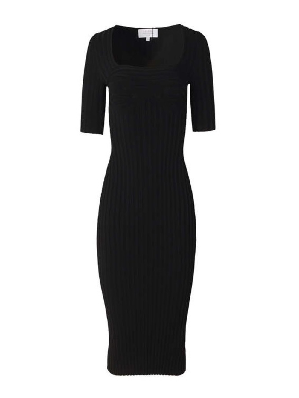 La Ligne Desiree Black Ribbed Midi Dress with Square Neck Size S